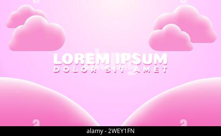 Illustration of pink clouds, sky and hill in cotton candy world. Cute and Sweet background design in eps vector file. Stock Vector