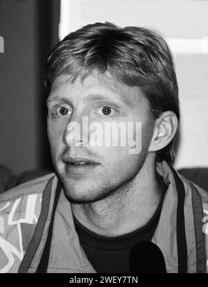 BORIS BECKER West German tennis player during Stockholm Open tournament 1989 Stock Photo