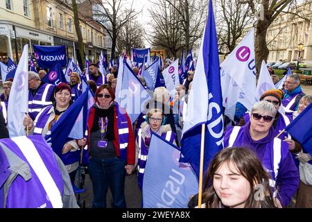 Cheltenham, UK, 27 January 2024, TUC Protect the right to strike demonstration.   Credit: Neil Terry/ Neil Terry Photography Credit: Neil Terry/Alamy Live News Stock Photo