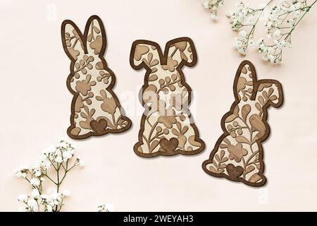 EASTER BUNNY BUNDLE Digital multilayer layout files are specially prepared for the laser cut, CNC router machine and other cutting machines. Stock Vector