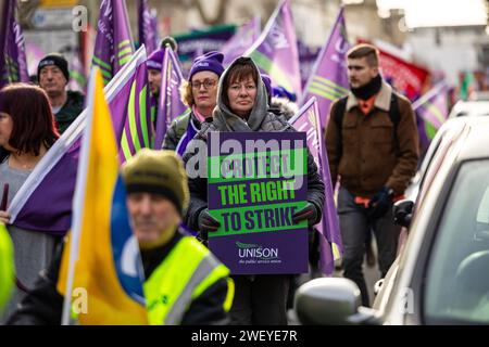 Cheltenham, UK, 27 January 2024, TUC Protect the right to strike demonstration.   Credit: Neil Terry/ Neil Terry Photography Credit: Neil Terry/Alamy Live News Stock Photo