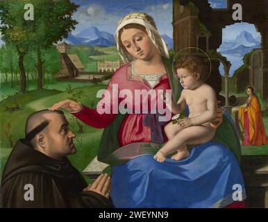Andrea Previtali (1480-1528) - The Virgin and Child with a Tonsured Supplicant and Saint Catherine Stock Photo