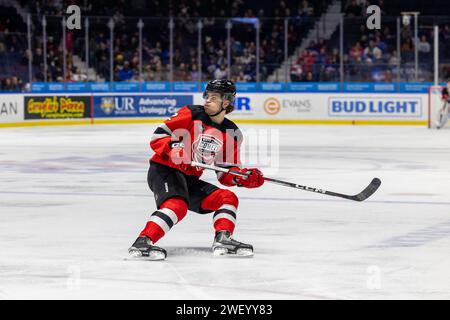 January 26th, 2024: Utica Comets defenseman Michael Vukojevic (2) skates in the first period against the Rochester Americans. The Rochester Americans hosted the Utica Comets in an American Hockey League game at Blue Cross Arena in Rochester, New York. (Jonathan Tenca/CSM) Stock Photo