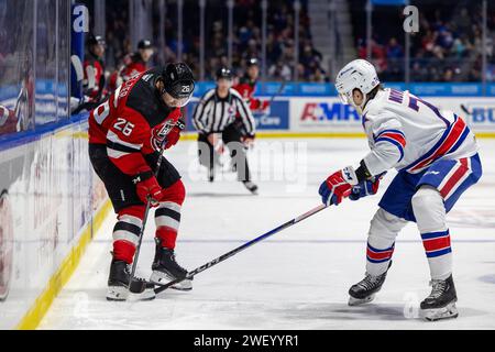 January 26th, 2024: Utica Comets forward Ryan Schmelzer (26) skates in the first period against the Rochester Americans. The Rochester Americans hosted the Utica Comets in an American Hockey League game at Blue Cross Arena in Rochester, New York. (Jonathan Tenca/CSM) Stock Photo