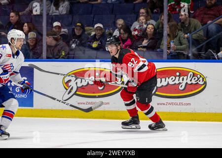 January 26th, 2024: Utica Comets forward Graeme Clarke (92) skates in the first period against the Rochester Americans. The Rochester Americans hosted the Utica Comets in an American Hockey League game at Blue Cross Arena in Rochester, New York. (Jonathan Tenca/CSM) Stock Photo