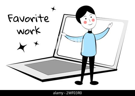 A man with a laptop. Favorite work Stock Vector