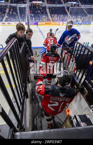 January 26th, 2024: Utica Comets players take the ice prior to the first period against the Rochester Americans. The Rochester Americans hosted the Utica Comets in an American Hockey League game at Blue Cross Arena in Rochester, New York. (Jonathan Tenca/CSM) Stock Photo