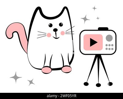 Cat blogger on a white background Stock Vector