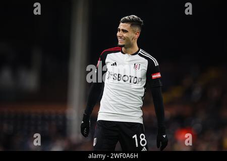 LONDON, UK - 27th Jan 2024:  Andreas Pereira of Fulham FC reacts during the FA Cup fourth round tie between Fulham FC and Newcastle United FC at Craven Cottage  (Credit: Craig Mercer/ Alamy Live News) Stock Photo