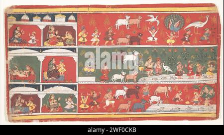 Anonymous - Bakasura, the Crane Demon, Arrives in Brindavan, Page from a Dispersed Bhagavata Purana (Ancient Stories of Lord Vishnu) Stock Photo