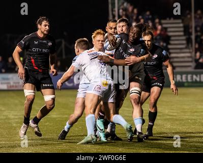 London, UK. 26th Jan 2024. Saracen Rotimi Segun in action during the Saracens vs Exeter Chiefs, Stone X Stadium, Barnet, London UK on the 26th January 2024. Photo by Gary Mitchell Credit: Gary Mitchell, GMP Media/Alamy Live News Stock Photo