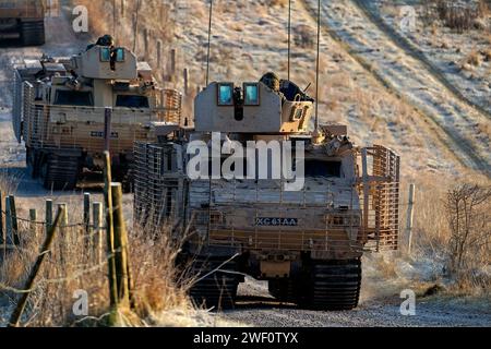 Salisbury Plain, Wiltshire, UK - February 11 2010: British Royal Marines Viking (BvS10) Amphibious Armoured All-Terrain Vehicles on Salisbury Plain Stock Photo