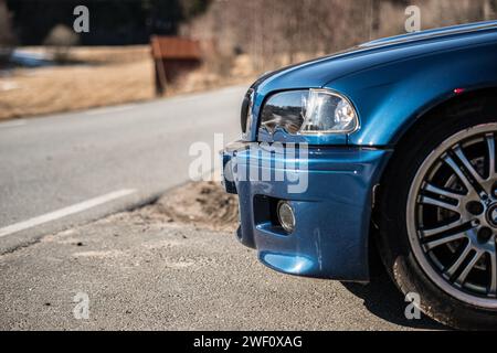 Lindesnes, Norway - March 31 2013: Front of a BMW E46 M3 car. Stock Photo