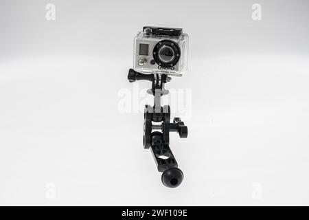 Gothenburg, Sweden - January 04 2013: Gopro Hero action camera in underwater housing on ball clamps. Stock Photo