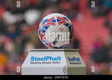 Sheffield, UK. 27th Jan, 2024. The Emirates FA Cup Match Ball during the Sheffield United FC v Brighton & Hove Albion FC Emirates FA Cup 4th round match at Bramall Lane, Sheffield, England, United Kingdom on 27 January 2024 Credit: Every Second Media/Alamy Live News Stock Photo
