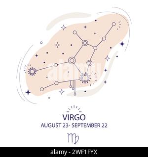 Virgo Zodiac Constellation of stars in trendy minimal style. Constellation of stars astrological forecast, magic Astrology, vector illustration. Tarot Stock Vector