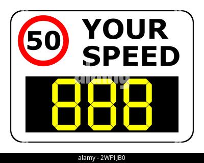 Vector illustration of the 'your speed' sign showing the velocity to prevent speeding with the limit displayed in a red circle Stock Photo