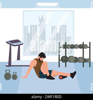 Man doing push-ups at the gym. Vector illustration in flat style Stock Vector