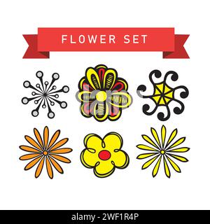 Flower icons set. Hand drawn vector illustration. Isolated on white background. Stock Vector