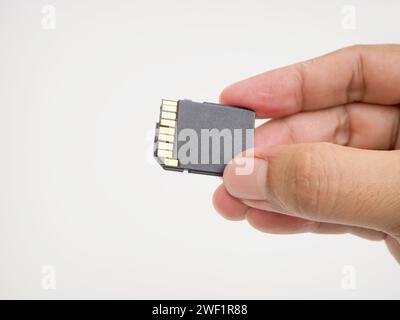 Hand holding SD Card, data storages Stock Photo