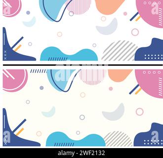 Abstract background colorful Memphis flat geometric shapes Design for poster, presentation, card, cover, banner, Wavy flat style design eps file Stock Vector