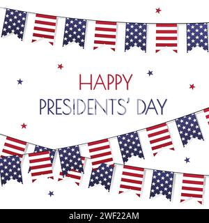 Happy Presidents Day square poster. American flags background for social media post. USA national February holiday. Vector illustration with text Stock Vector