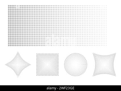 Halftone dots abstract background Set of geometric shapes Vector illustration Isolated on white background Stock Vector
