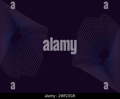 Human heads consisting of stripe wireframe lines Psychedelic poster. Optical illusion Mental illness Abstract shape structure Retro futuristic design Stock Vector