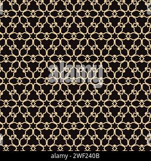 Line flowers seamless pattern on a black background. Grid pattern Mosaic vector illustration Stock Vector