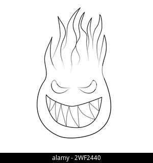 Angry flame Doodle style Black line vector illustration Isolated on white background Stock Vector