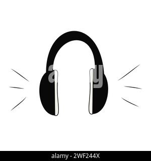 Headphones Doodle style Black and white vector illustration Isolated on a white background Stock Vector