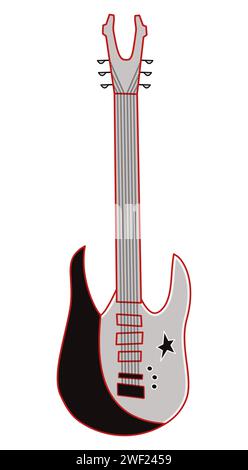 Electric guitar Cartoon style. Outline vector illustration Isolated on white background Stock Vector