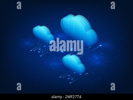 cloud technology Cloud that is storing data in the system and transfer from anywhere in real time via internet signal There is a security system. Vect Stock Vector
