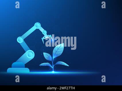 Smart farm technology background that uses artificial intelligence or AI. Machinery is used in farming. To help develop quality and increase productiv Stock Vector