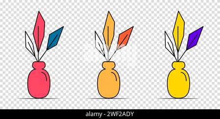 Set of flower in a pot or vase in cartoon style. House plant in flat style. Vector outline icon plant on a transparent background. Stock Vector