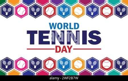 World Tennis Day. Holiday concept. Template for background, banner, card, poster with text inscription. Vector illustration Stock Vector