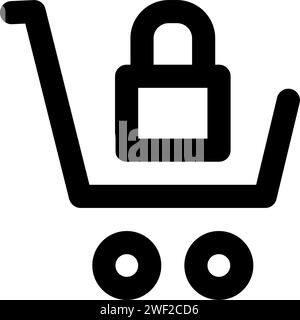 Shopping cart with secure vector icon, flat design. Isolated on white background. Stock Vector
