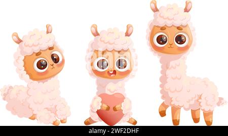 Cute Llama alpaca animals. Isolated funny cartoon character. Vector illustration Stock Vector