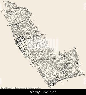 Street roads map of the ROYAL BOROUGH OF KENSINGTON AND CHELSEA, LONDON Stock Vector