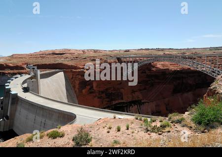 Glen Canyon Dam on Lake Powell, Colorado River, USA Stock Photo