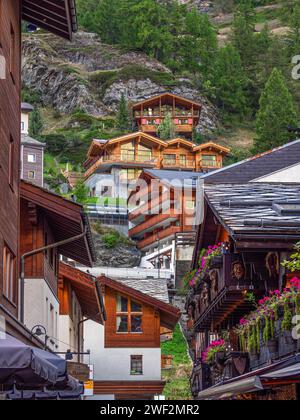 Zermatt, Switzerland - September 23, 2023: Tourist resort and village of Zermatt in Valais, at the foot of the Matterhorn mountain Stock Photo