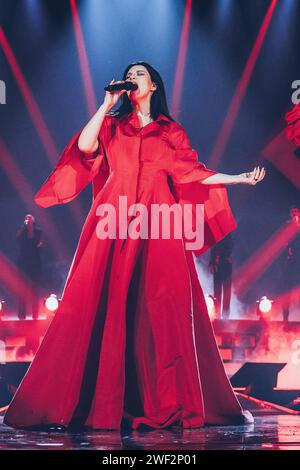 Madrid, Spain. 28th Jan, 2024. The singer Laura Pausini performs during the concert at the festival at the wizcenter in Madrid January 27, 2024 Spain (Photo by Oscar Gonzalez/Sipa USA) (Photo by Oscar Gonzalez/Sipa USA) Credit: Sipa USA/Alamy Live News Stock Photo