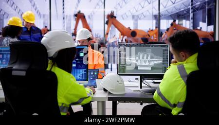 Engineer Doing 3D CAD Model Design On Computer At Factory Stock Photo