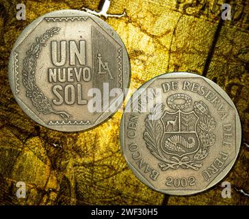 A closeup shot of Peruvian nuevo sol coin Stock Photo