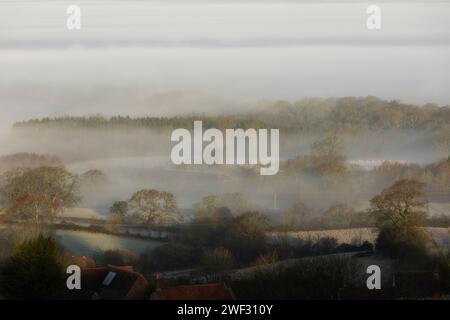 Mist in the Blackmore Vale near Shaftesbury, Dorset UK Stock Photo