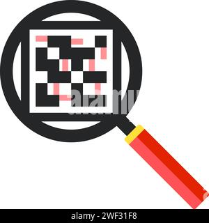 magnifying glass icon and qr code, scanning for payment, creative illustration design Stock Vector
