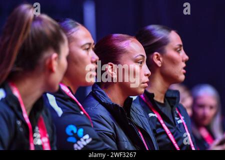 Netball Pic. Vector Mila Reuelu-Buchanan of Silver Ferns and Kiera Austin of Australia ...