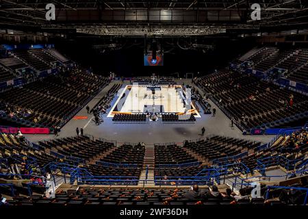 Birmingham, UK. 28th Jan, 2024. The Utilita Arena, ready for the BBL Trophy Final at the Utilita Arena, Birmingham, UK on 28 January 2024. Photo by Phil Hutchinson. Editorial use only, license required for commercial use. No use in betting, games or a single club/league/player publications. Credit: UK Sports Pics Ltd/Alamy Live News Stock Photo