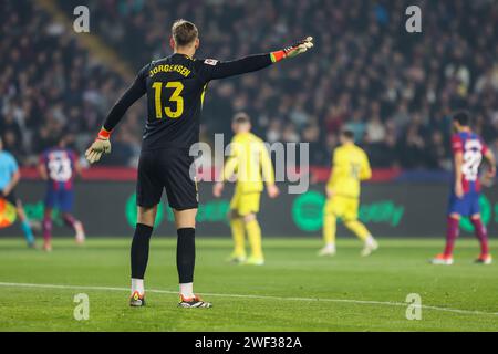 Barcelona, Spain. 27th Jan, 2024. Goalkeeper Filip Jorgensen (13) of Villarreal seen during the LaLiga match between FC Barcelona and Villarreal at the Estadio Olimpico de Montjuic in Barcelona. (Photo Credit: Gonzales Photo/Alamy Live News Stock Photo