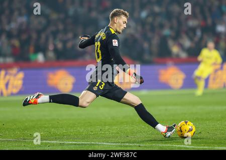 Barcelona, Spain. 27th Jan, 2024. Goalkeeper Filip Jorgensen (13) of Villarreal seen during the LaLiga match between FC Barcelona and Villarreal at the Estadio Olimpico de Montjuic in Barcelona. (Photo Credit: Gonzales Photo/Alamy Live News Stock Photo